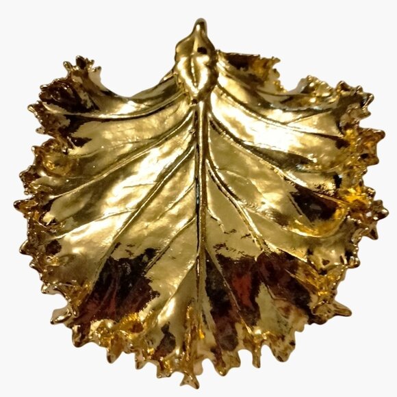 Gold Leaf Shaped Pendant Textured Statement - Picture 2 of 3